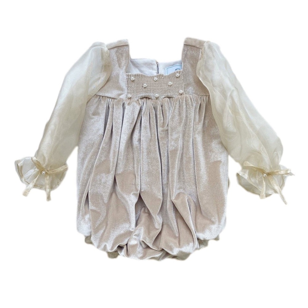 NWT petite maison Helena Velour Romper with Organza Puff Sleeves 4T